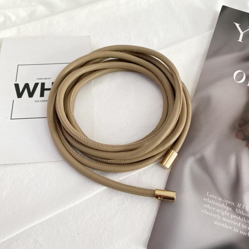 0.6cm Simple Round PU Leather Knotted Rope Waistband Thin Belt Women Decorative Waist Rope Skirt Coat Sweater Straps 160cm