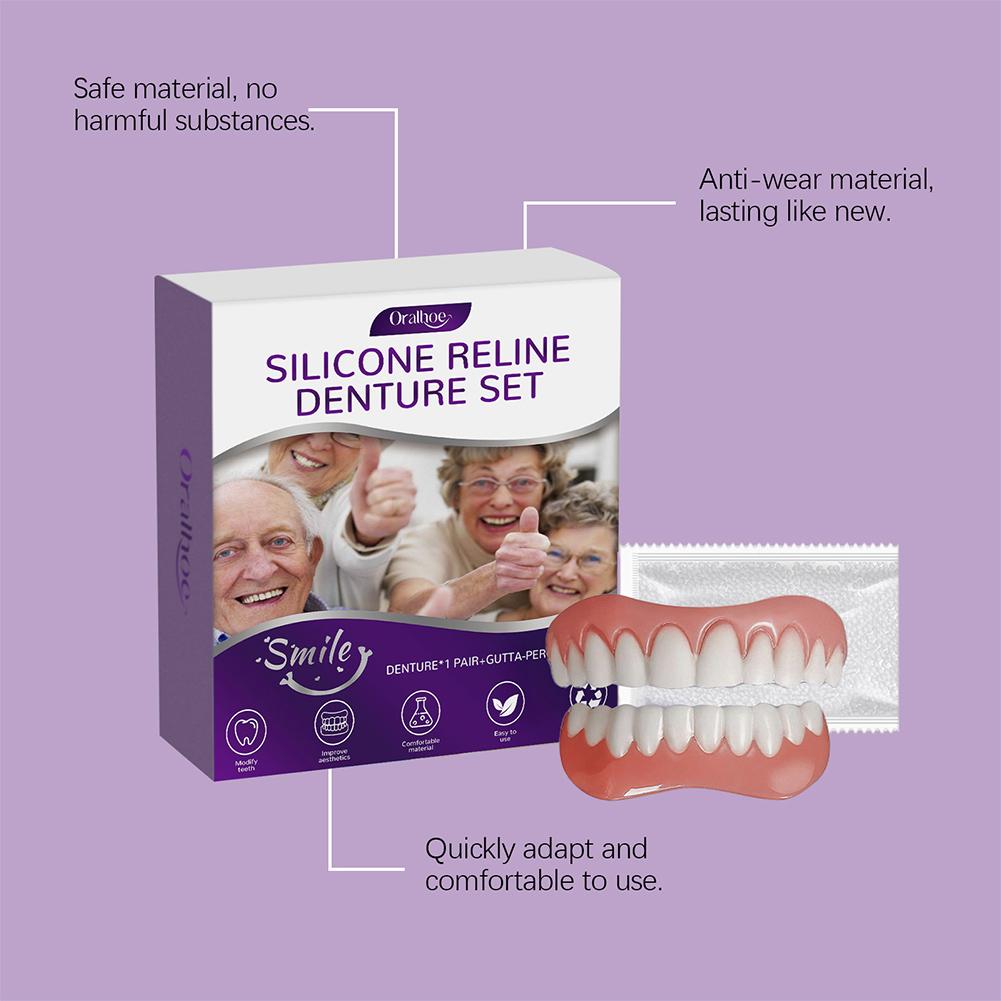 Silicone Reline Denture Set Soft Dentures False Teeth Set Wear-Resistant Denture Silicone Kit Soft Denture Kit for Men and Women