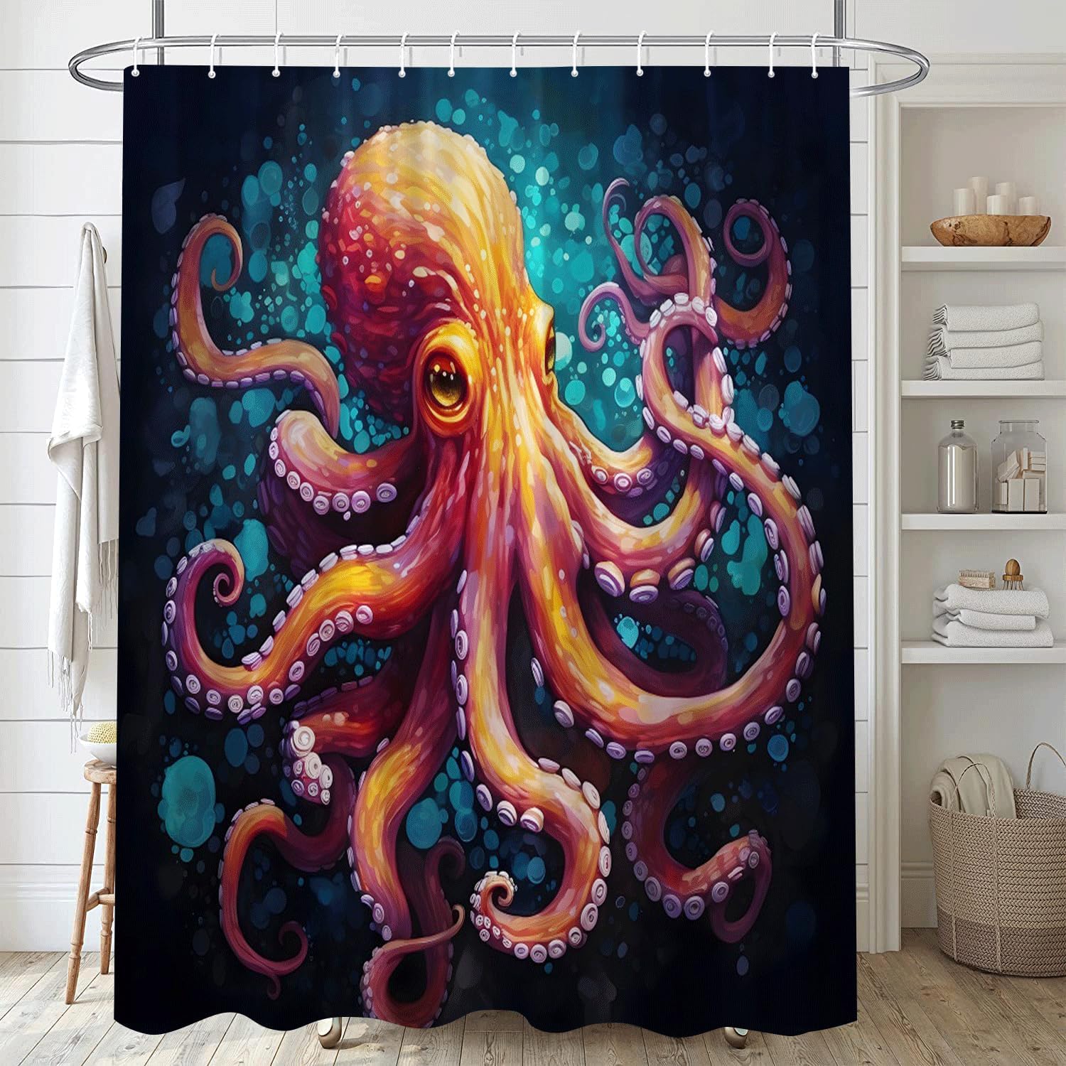 Octopus Shower Curtain Nautical Orange Animal Tentacles Cool Ocean Tropical Fish Underwater World Adventure Sea Wildlife Decork 90x180CM