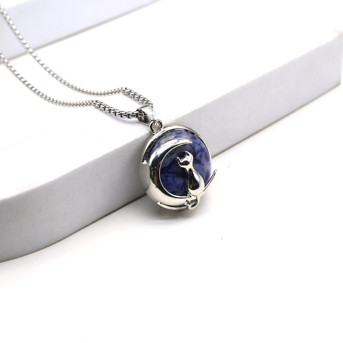 

Ожерелье из натурального камня лазурит/аметист в форме кошки ожерелье кулон для женщин подарок на день рождения цепочка 60 см 60cm