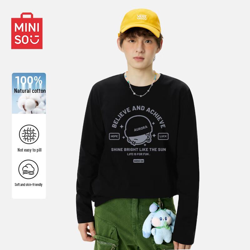 MINISO Men s Pure Cotton Long-Sleeve Round Neck Tee M