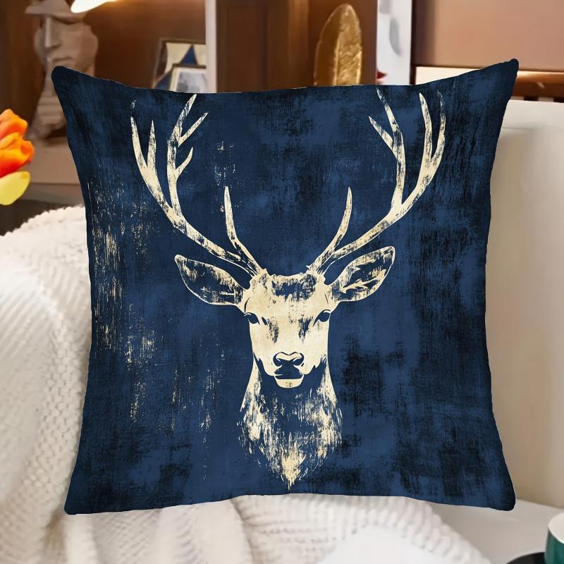 Vikama Navy Blue Abstract Deer-Head Art Cushion Cover Stylish Home Office Car Decorative Pillowcase