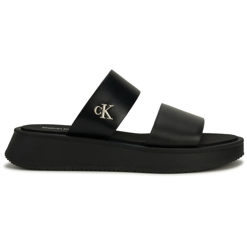 Calvin Klein Jeans Leather Casual Thick Sole Slide Sandals Women Footwear Black YW01694-0GJ