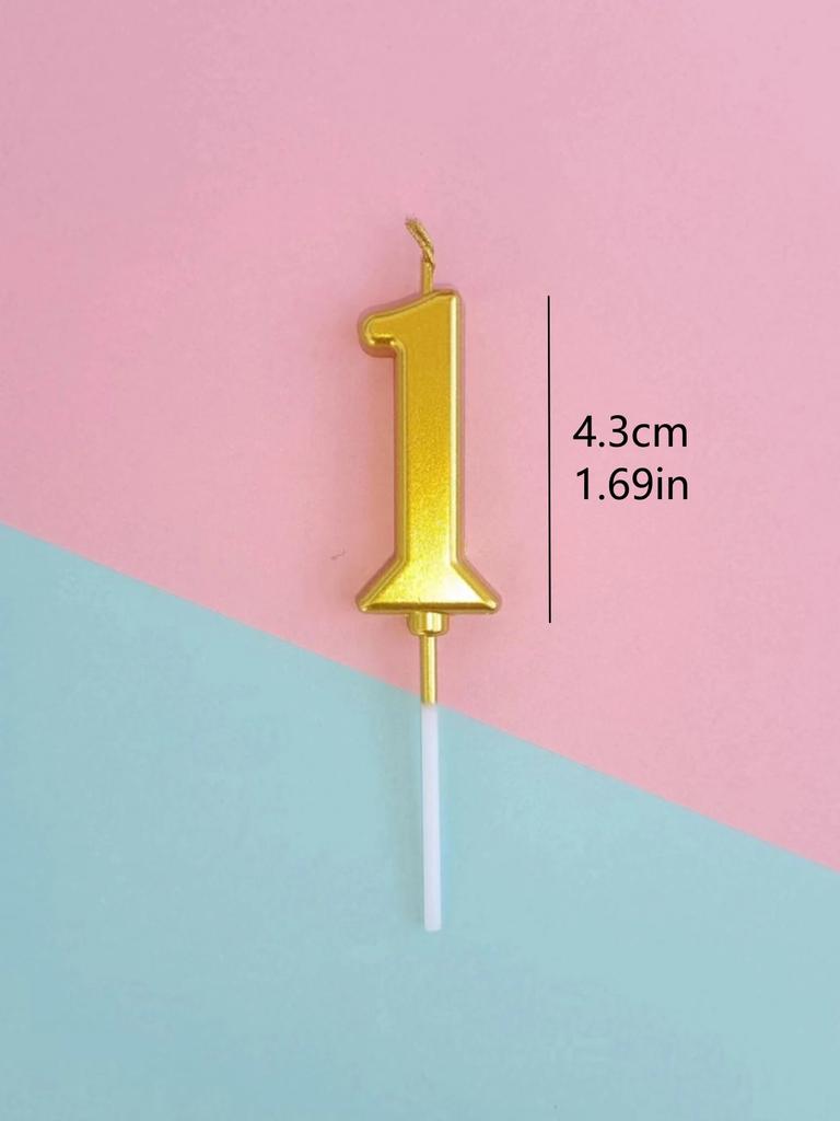 1pc Birthday Candle Golden Number Candle Smokeless Birthday Cake Party Baking Dessert Candle Plug-in Set