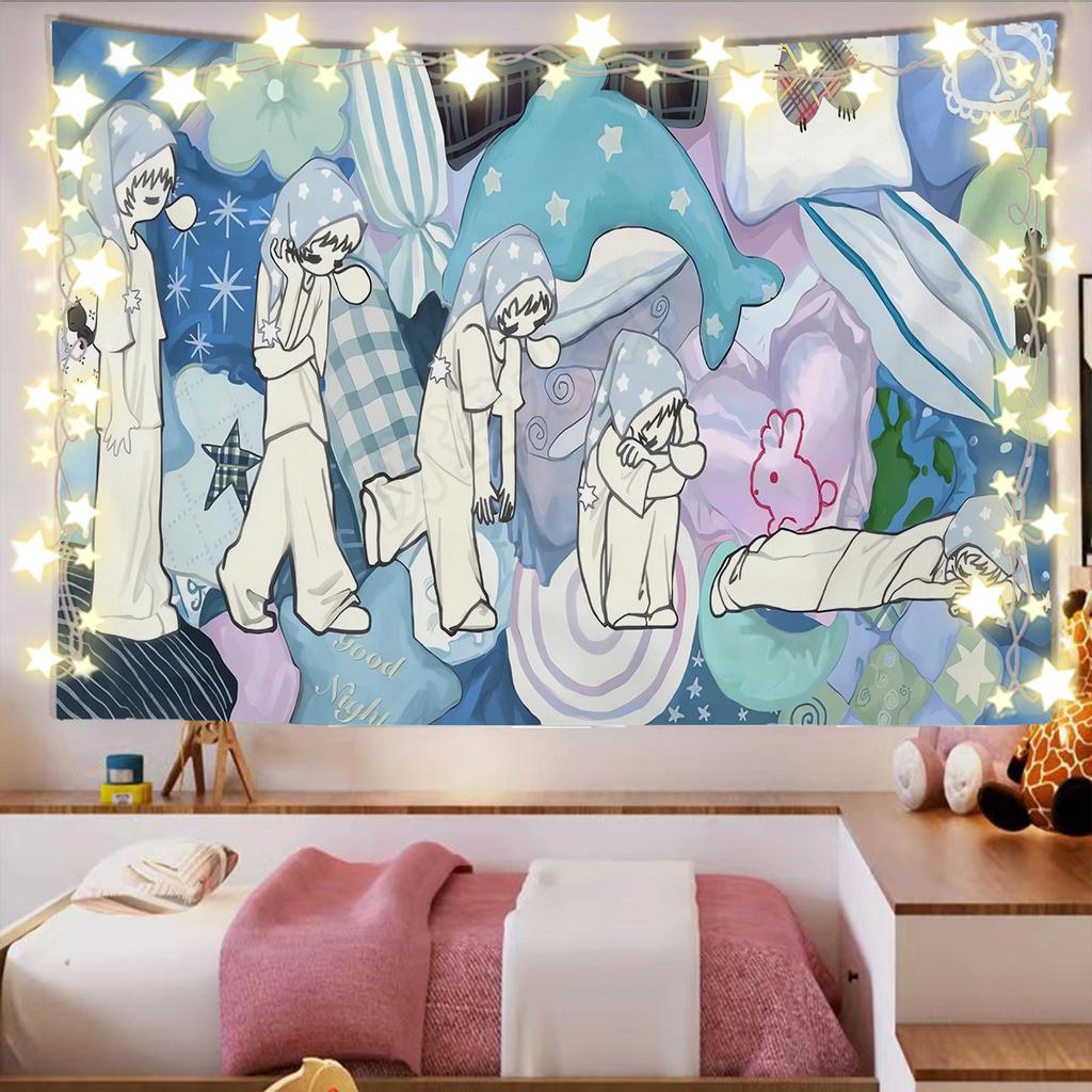 INS Healing Anime Wall Tapestry for Bedroom & Dorm Decorative Room Renovation Background Fabric for Ceiling Or Wall