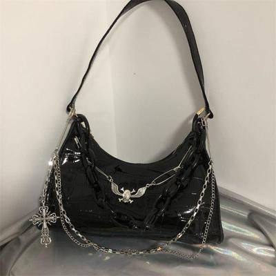 Gothic Dark Punk Unterarmtasche mit Totenkopf-Umhängetasche Y2k Kette Krokodilmuster Umhängetasche Koreanische beliebte ästhetische Taschen