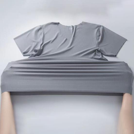 2Pcs/Set Men Sport Tracksuit Round Neck Short Sleeve T-shirt Elastic Waist Wide Leg Shorts Set Ice Silk Solid Color Sleepwear Homewear