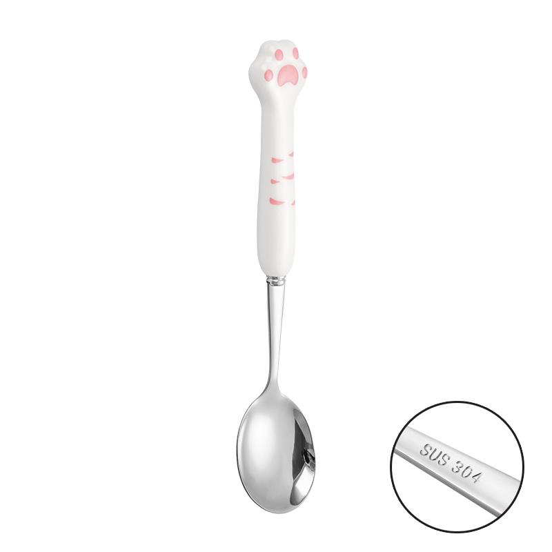 Stainless Steel Spoon and Fork Set Long Handle Cartoon Cute Tableware Home Creative Student Children's Eating Spoon