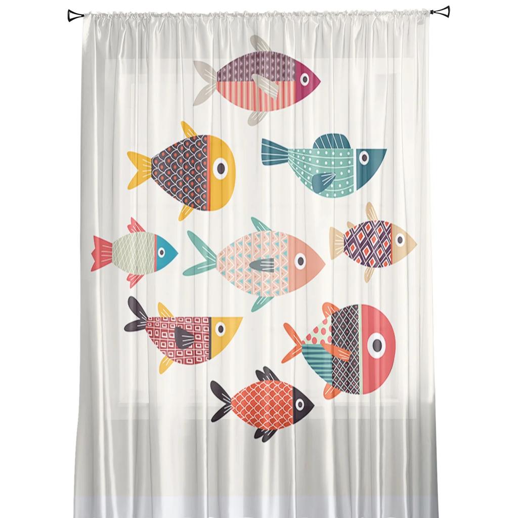 Cartoon Fish Tulle Sheer Window Curtains for Living Room Kitchen Children Bedroom Voile Hanging Curtain