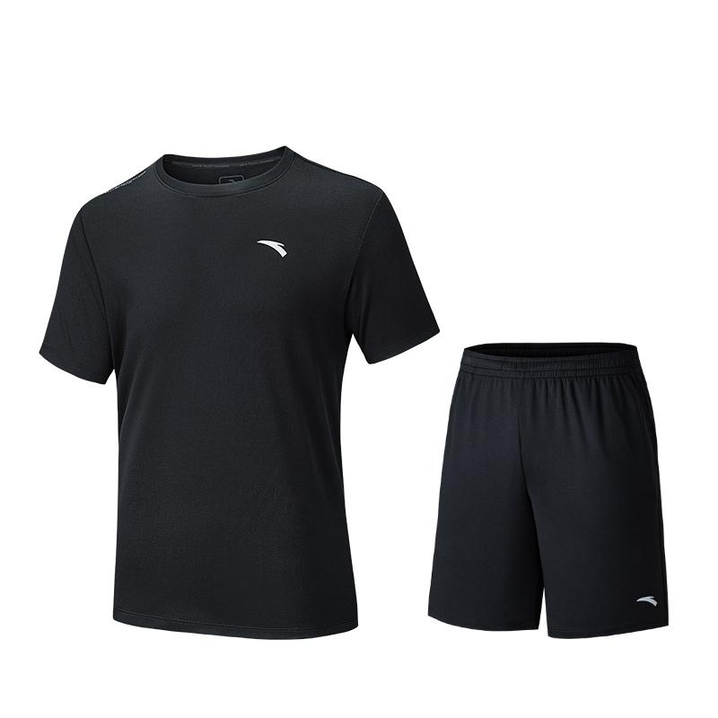 

Anta Comfortable Breathable Solid Color Round Neck Short Sleeve T-Shirt And Mid Waist Shorts Casual Sports Set Men sets Basic-Black 952527202-5 M
