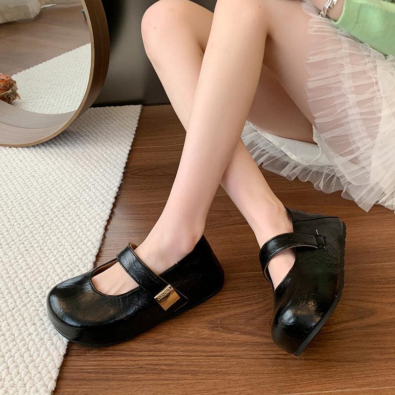 Red Mary Jane Single Shoes Women's Platform Height Increase Spring and Summer New with Skirt Cool Single Shoes