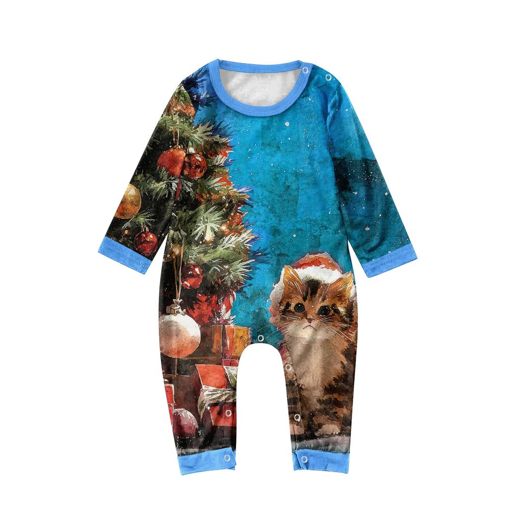 Family Casual Comfortable Long Sleeved Long Pants Christmas Printed Parent-child Set