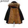 BITCED Fleece-Lined Cotton Coat with Hood and Fur Collar Winter Warmth Outerwear Plus Size Women's Cotton Jacket