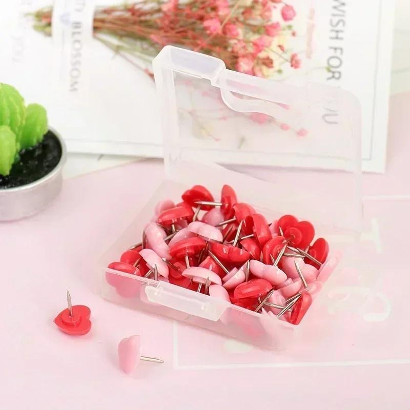 New Heart Shape 50 Pieces Plastic High Quality Cork Board Safety Colorful Thumbtacks Office School Accessories Student Supplies