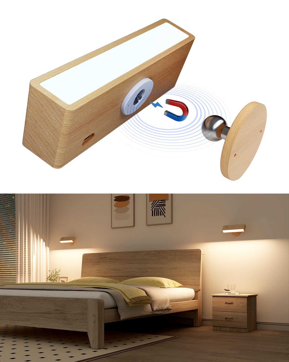 

DetarZin LED Bracket Light, Indirect Lighting, No Spotlight Installation Required, LED Wall Light, Bedside Lamp, Cordless Reading Light, Stepless