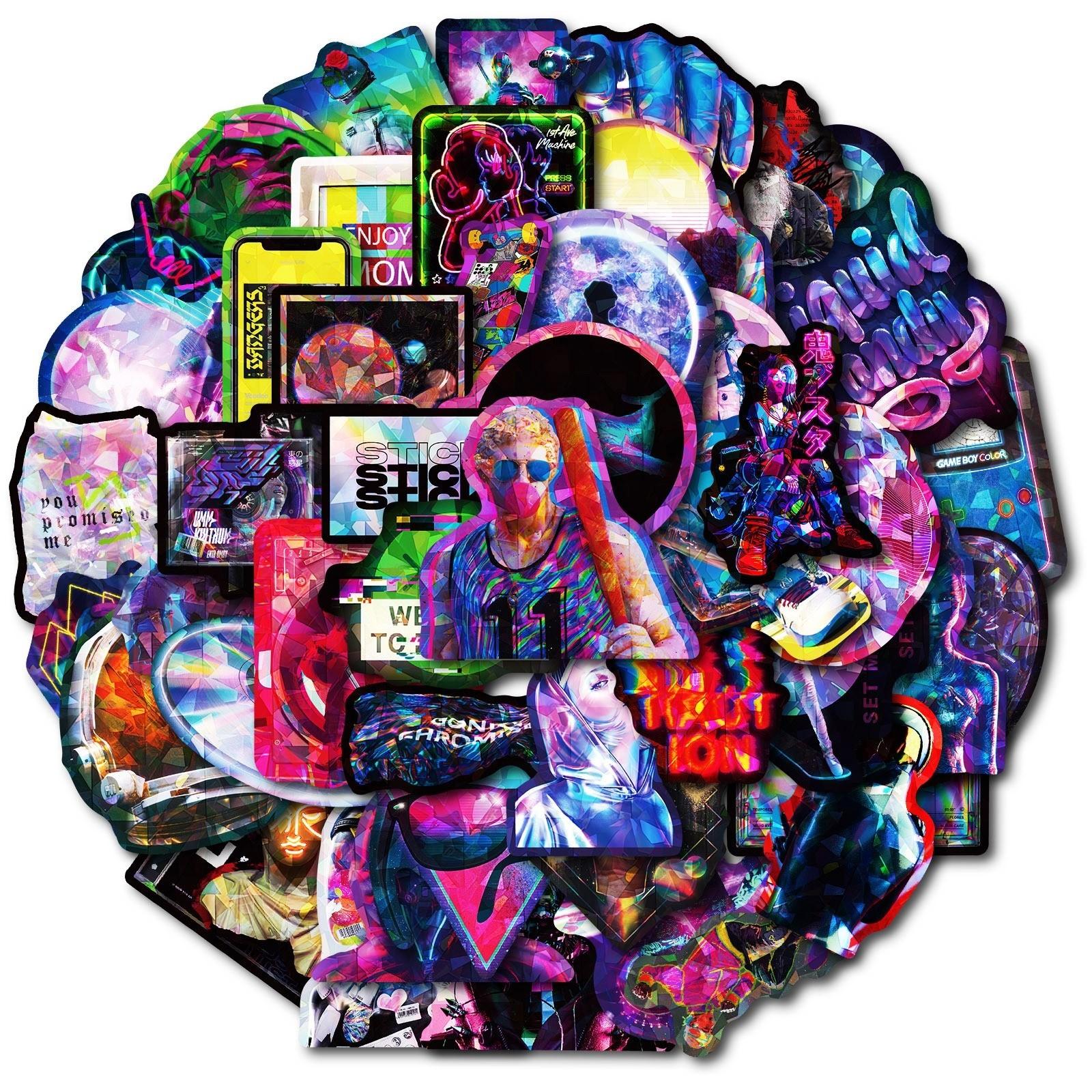 

Крутые наклейки 50 шт. Наклейки Набор наклеек для скейтборда Неоновые наклейки для взрослых Наклейки для подростков Элегантные наклейки Наклейки Vaporwave Водонепроницаемые наклейки One Size