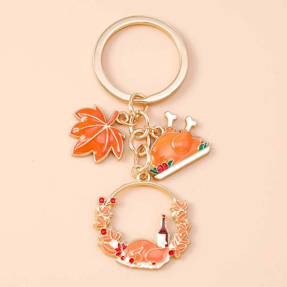 Fashion Autumn Maple Leaf Keychain Women Girls Corn Pumpkin Key Ring Pendants for Handbag Decor DIY Key Chain Jewelry Gifts