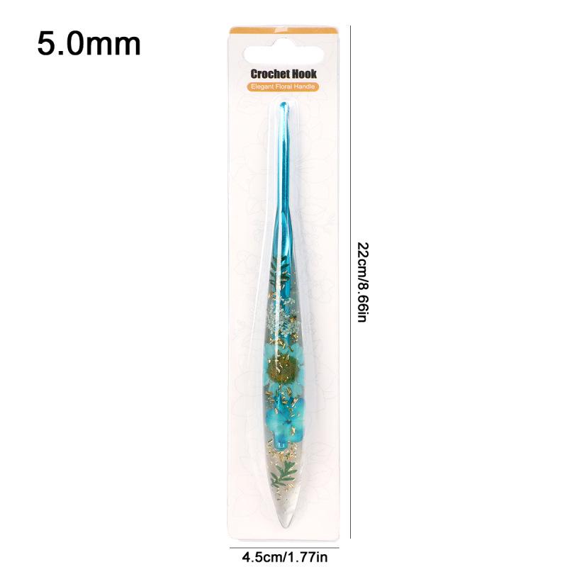 Set of 9 Colored Anodized Aluminum Crochet Hooks with Creative Resin Handles and Exquisite Flower Design
