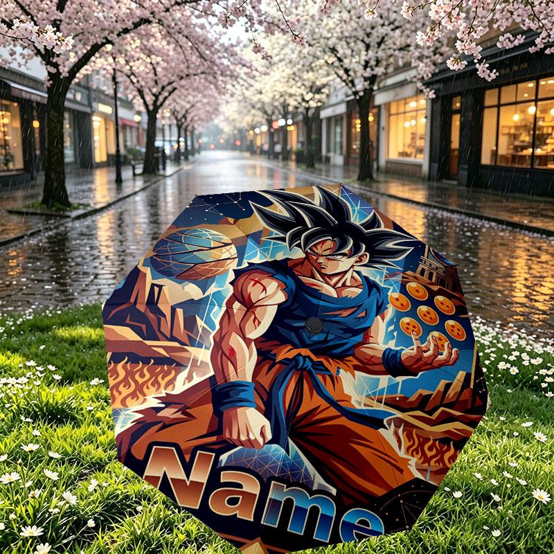 Custom Name Personalized Dragon Ball Z Print Umbrella, Auto Open Close, 8‑Rib Sturdy Frame, Commute Camping Hiking Use, Birthday Gift