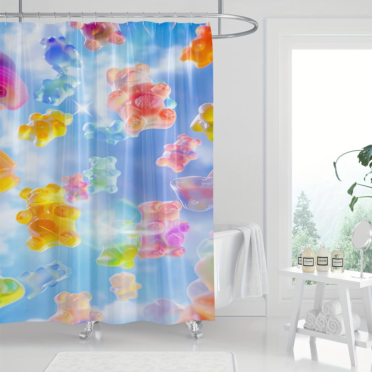 

Vibrant Gummy Bear Shower Curtain - Water-Resistant, Machine Washable,Cartoon Style,Includes Hooks,All-Season Novelty Arts Theme W90xH180cm