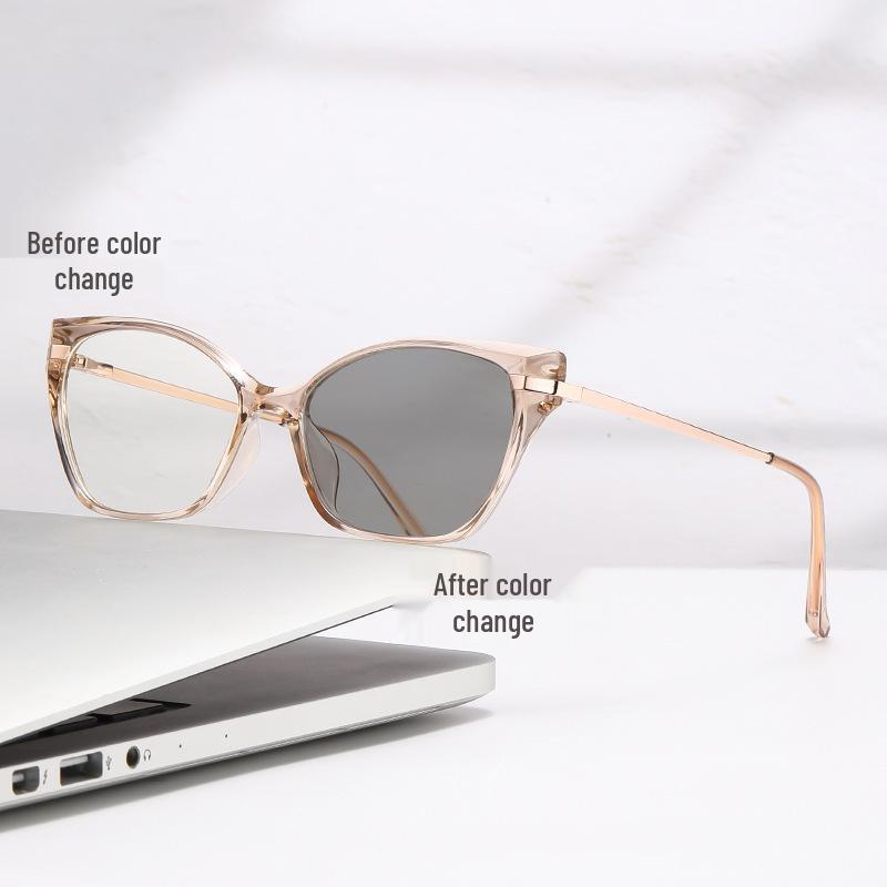 European Retro Cat Eye Photochromic Prescription Glasses with Spring Hinges and Large Frames