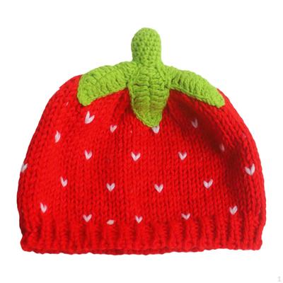 Sweet Strawberry Hat Knitted Beanie Cap Crochet Girl Red Fruit Cold Weather Headgear Lady Adult