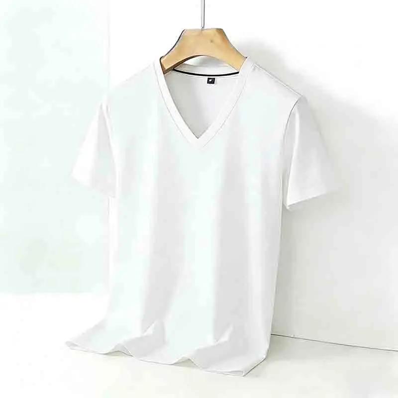 Men's Solid Color V Neck T Shirt Casual Slim Fit Breathable Short Sleeve Basic Top for Daily Wear Brown