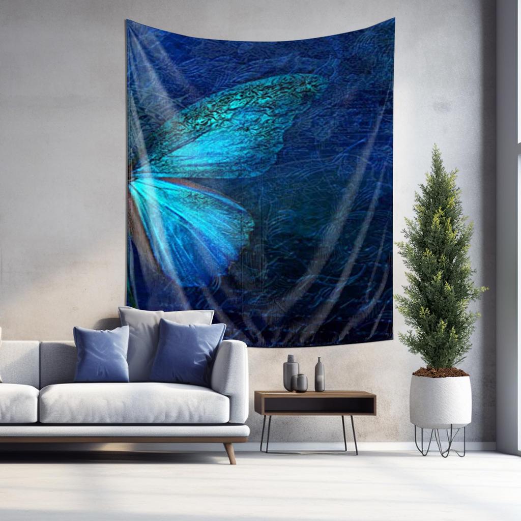 Traumhaftes Blaues Schmetterlings-Wandteppich Wandkunst Dekorative Hängeleinwand