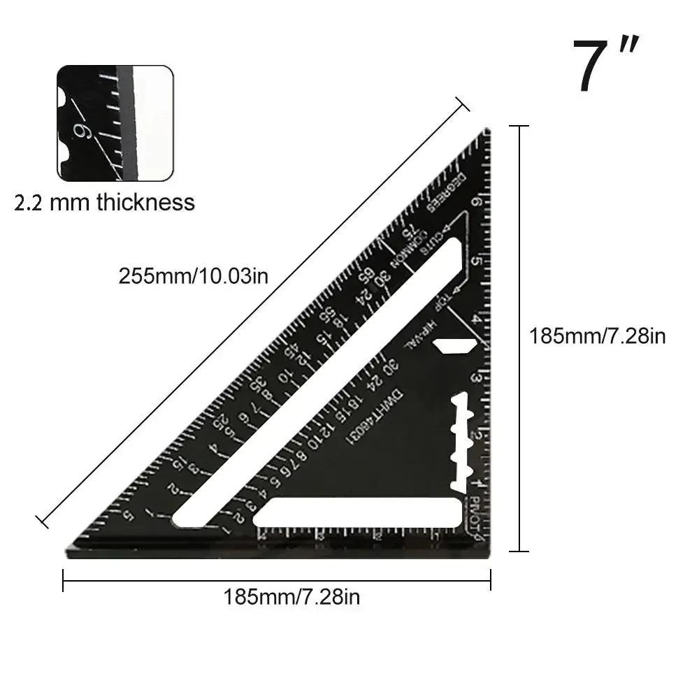 New 7Inch Triangle Ruler Measurement Tool Aluminium Alloy Carpenter Tools Inch Metric Angle Ruler Speed Square Woodworking Tools