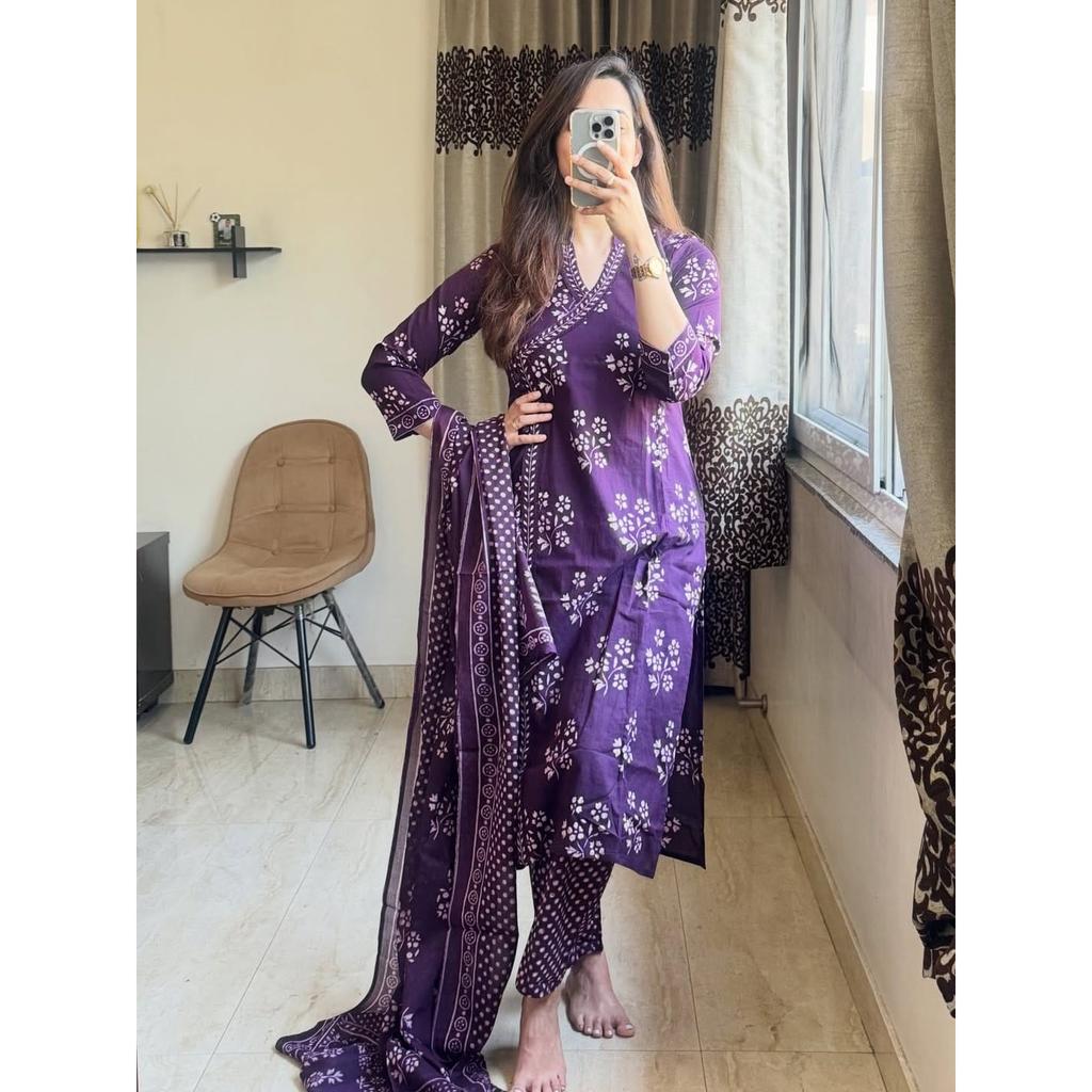 Indian Bollywood Cotton Kurti Pant Dupatta Set Designer Women's Ethnic Kurta Set