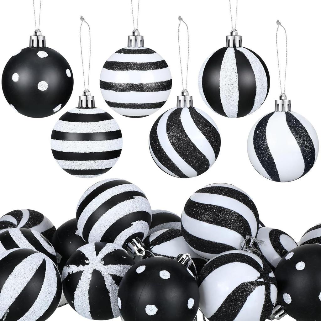 24 Weihnachten Schwarz Weiß Kugel Party Baum Dekorationen Kunststoff Bemalte Ornamente 6cm Gestreifte Punkt Hängende Kugeln