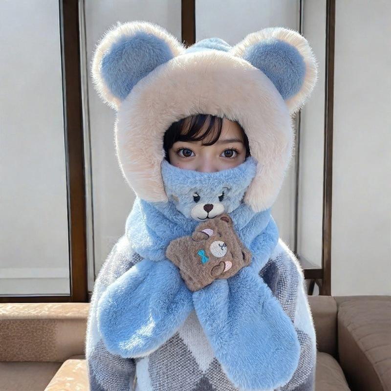 Baby Hat Winter Children's Scarf Integrated Cute Bear Ear Hat Autumn and Winter Warm Knitted Hat