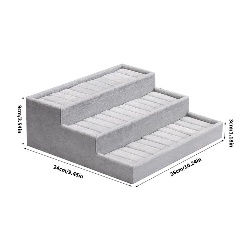 Layer Trapezoid Velvets Jewelry Storage Case Sturdy Construction Dustproof Designs For Earrings Bracelets