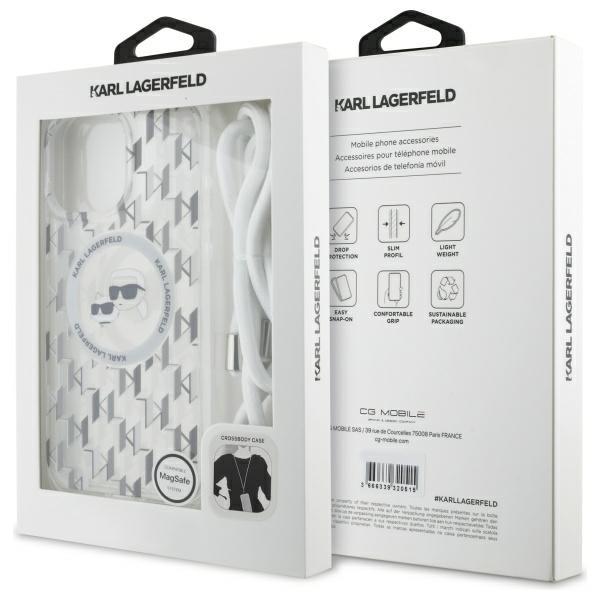 Karl Lagerfeld Klhmp16Lhckcklct Iphone   16 Pro 6.3 Transparent Hardcase Iml Crossbody Monogram Karl & Choupette Head Magsafe