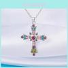 Stunning Bohemian Style Colorful Crystal Cross Pendant Necklace For Women