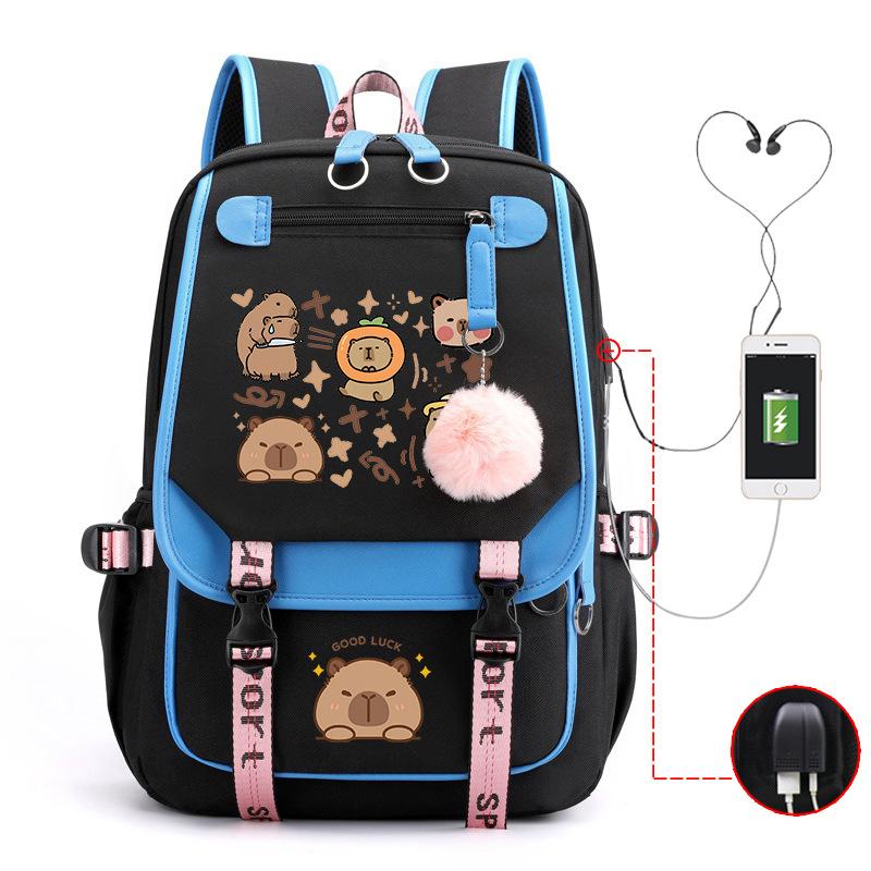 Fashion Trend Kapibara Leisure Burden Reduction Travel Bag Multifunctional Large Capacity USB Student School Bag