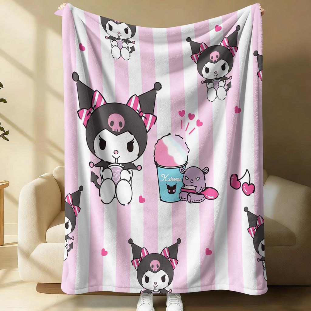 Lovely Kuromi Flannel Blanket Soft Warm Throw Japanese Anime Leg Blanket Camping Office Bedroom School Nap Blanket Summer Quilt