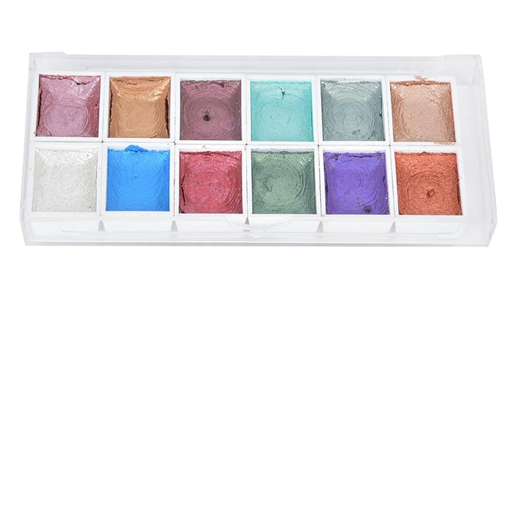 12-Color Pearl Color Solid Watercolor Pigment Set Portable Painting Paints Art Supplies12-color