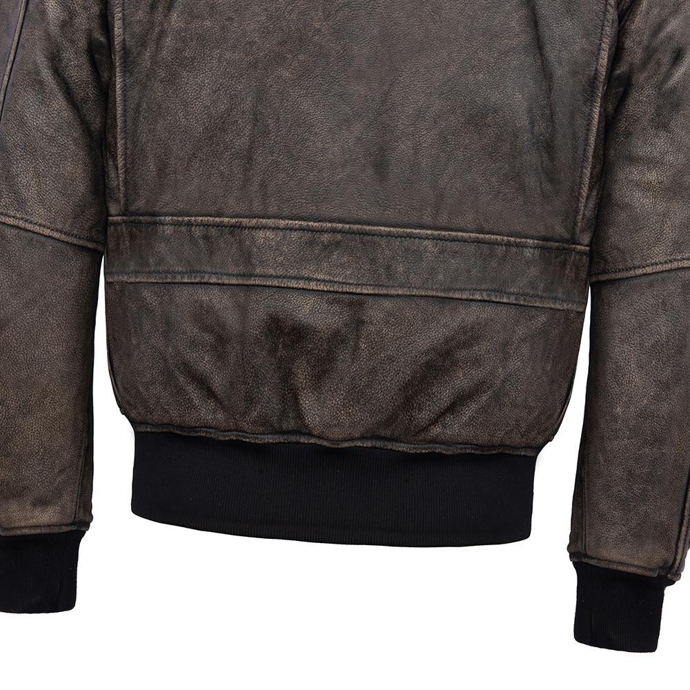 Maplesteed Super G1 Flight Jacket Men Gray Leather Jacket Vintage Quilted Natural Cowhide Fur