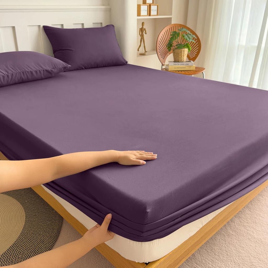 Baumwoll-Spannbettlaken mit Gummizug Unifarben Anti-Rutsch Verstellbare Matratzenauflage für Einzel-, Doppel-, King-Size-, Queen-Size-Betten