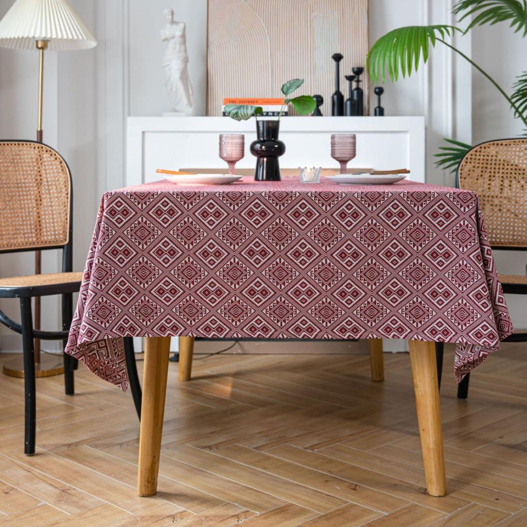 Tablecloth Jacquard Festival Table Cloth Red Thick Tablecloth Rhombus Geometry