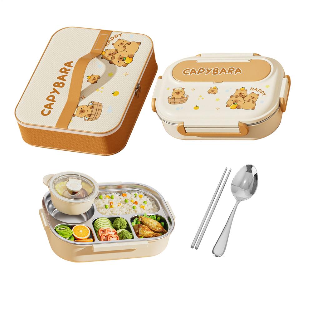 

Lunch Box With Containers Capybara Panda Lunch Box For Women Food Containers Snack Holder Stainless Steel For Picnic Boys Girls жёлтый
