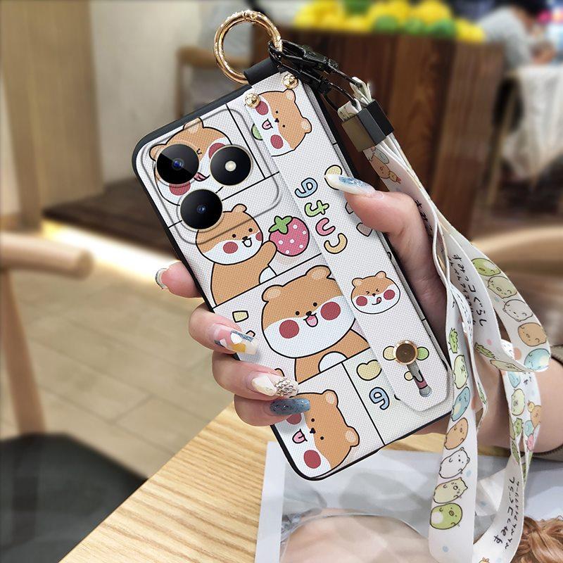 Waterproof Anti-dust Phone Case For Realme C53/Narzo N53 Ring Cartoon Shockproof Anti-knock Soft case Silicone Lanyard