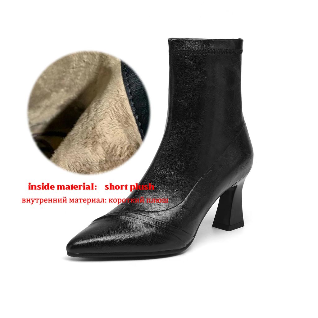 Krazing Pot Microfiber Pointed Toe Thin High Heels Modern Boots Size 42 Zip Plus Size Women Elastic Ankle Boots