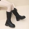 Fashion Lace-up Skinny Boots Women's Autumn and Winter Small Round Toe Versatile Block Heel Platform Thigh Boots