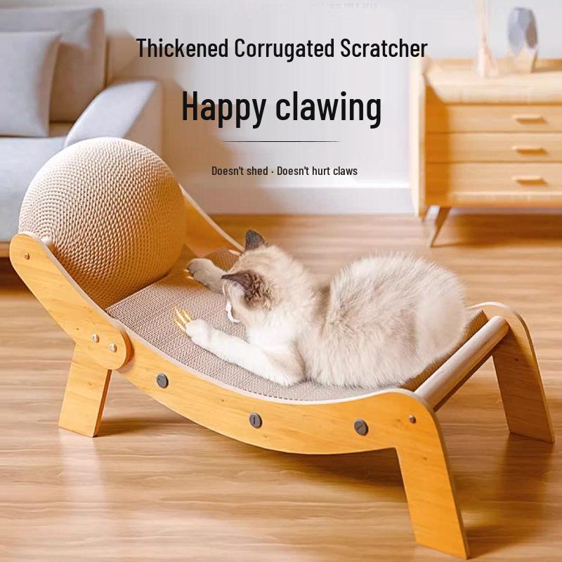Sisal-Katzenbett & Kratzbaum-Kombination - Kratzfester Wellpappe-Liegesessel für Kätzchen