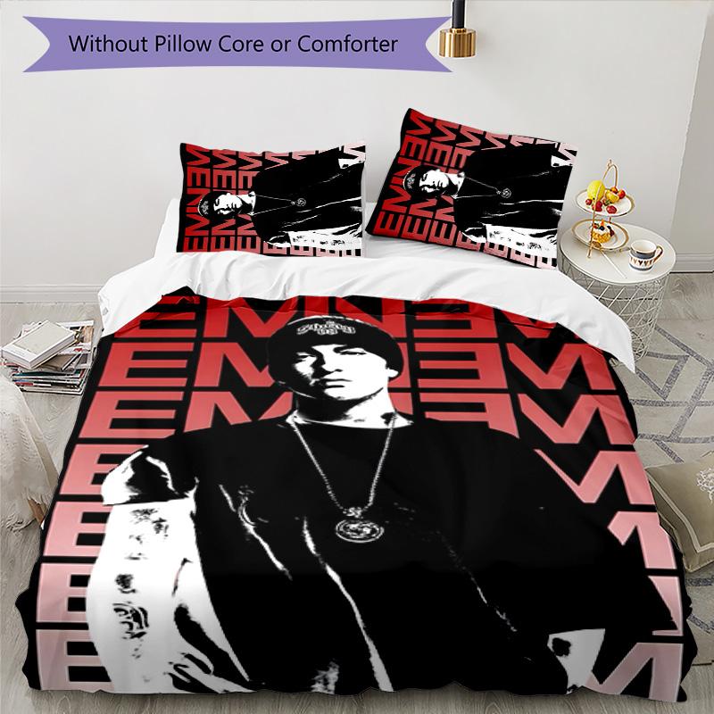 Eminem 3pcs Bedding Set Duvet Cover Closure Includes 1 Duvet Cover & 2 Pillowcases for All Seasons Bedroom Home Dorm Decor