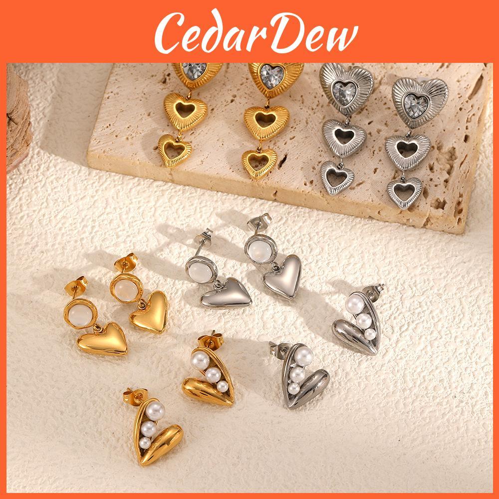 Stylish Heart Shape Stainless Steel Earrings With Sparkling Inlay For Women