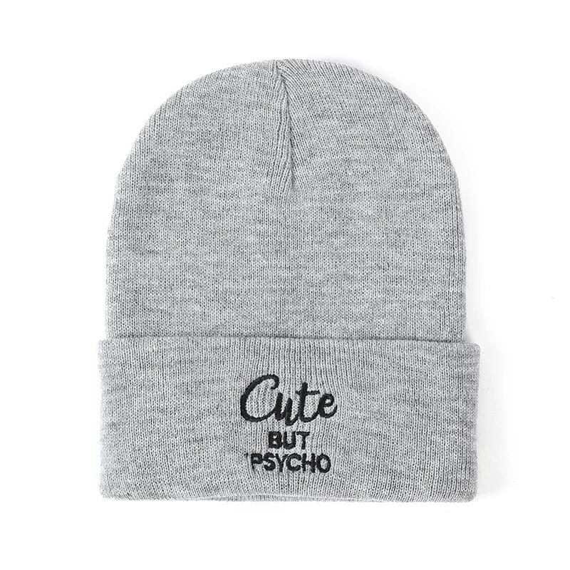Vintage Letter Embroidery Knit Cap Winter Warm Unisex Beanie Hip Hop Fashion Men Daily Hat