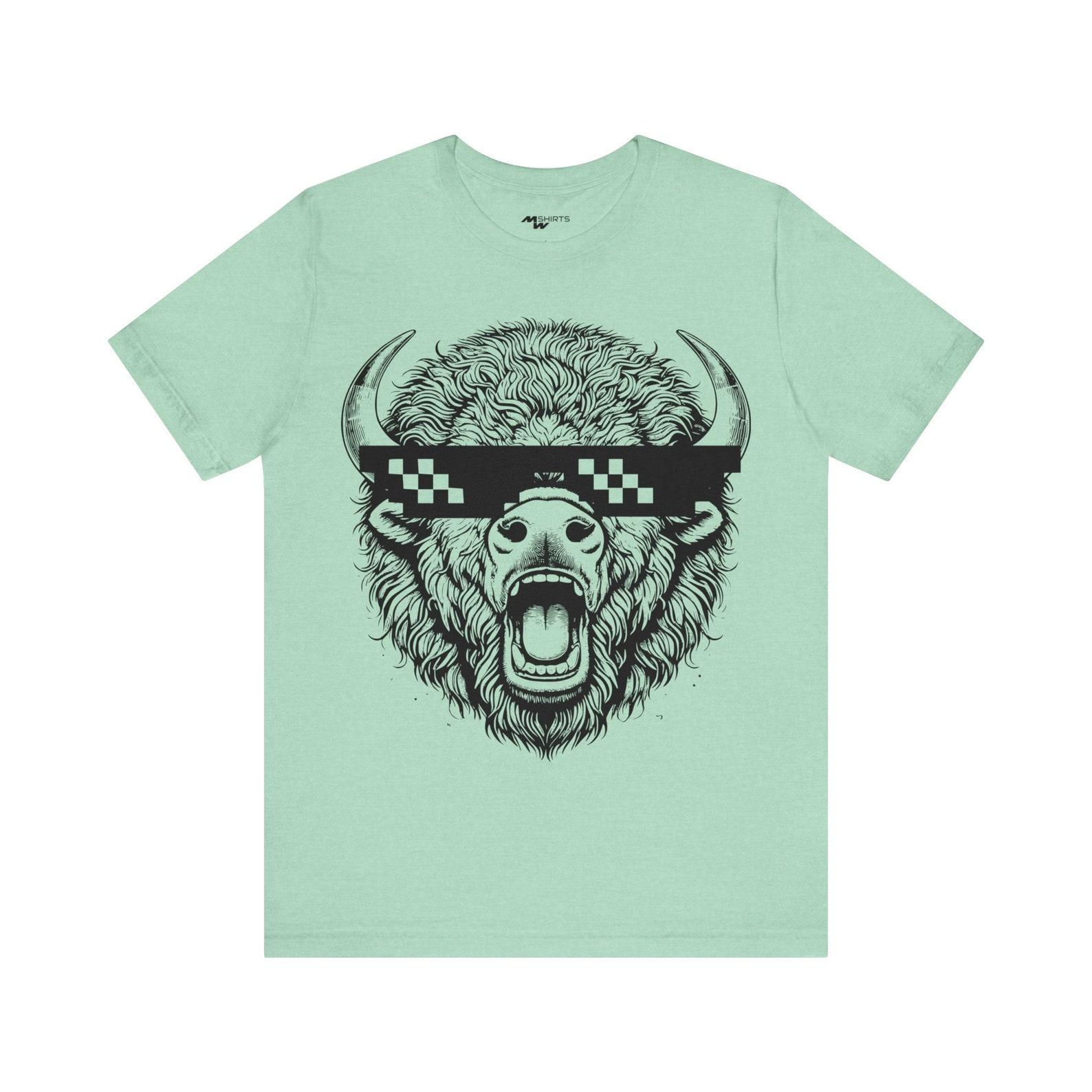 Roaring Bison T-Shirt: Thug Life Pixel Sunglasses, Vintage Engraving S
